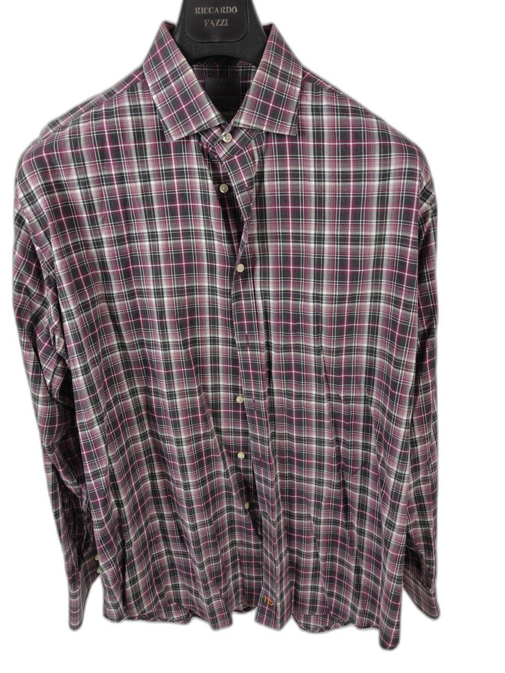 Men’s Thomas Dean Plaid Button-Up Shirt Gray Pink XL 17½